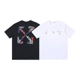 Wholesale off short sleeve ow dissolved arrow gradient starry sky splash ink t-shirt yellow tape warning line love