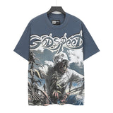 Cross-border foreign trade high version gods short-sleeved heavy weight washed fog high street skull pure cotton printed round