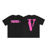 Cross-border supply large v letter lne cherry blossom short half-sleeve sketch embroidery lip print graffiti print short