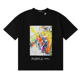 Wholesale high street purple br@nd american style short sleeve loose retro casual t-shirt couple trendy tee