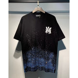 [gram] am peace dove flowing paint graffiti letter starry sky classic logo printing short sleeve couple t-shirt