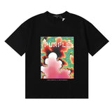 Wholesale high street purple br@nd american style short sleeve loose retro casual t-shirt couple trendy tee
