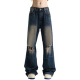 Unisex Jeans Vintage Washed Blue Ripped Jeans