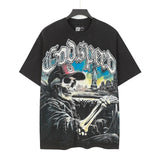 high version gods short sleeve heavy weight washed fog high street skull pure cottonprinting round