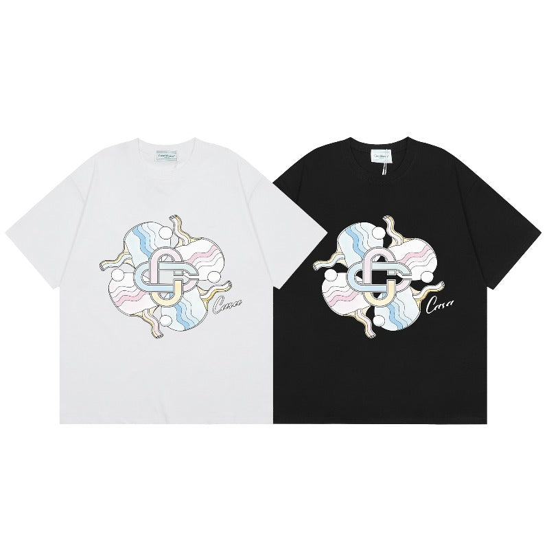 casa casablanca short-sleeved fantasy door letter logo printingstylish round neck short-sleeved t-shirt