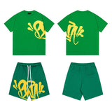 Synaworld american streetwear hip-hop foam print short sleeve sports five-point shorts casual t-shirt set dr