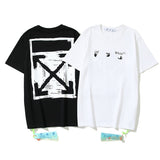 Wholesale off short sleeve ow dissolved arrow gradient starry sky splash ink t-shirt yellow tape warning line love