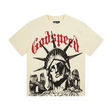 Cross-border gs american high street washed retro skull racing machine girl printing short-sleeved fashion