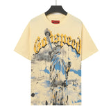 gods short-sleeved heavy weight washed fog high street rock band skull pure cottonprinting t-shirt