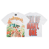 European and american high street gd rock heavy industry washed distressed skull letter speed short sleeve