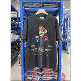 Saint michael co-branded skull letter high street retro washed distressed loose round neck short-sleeved t-shirt
