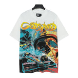 gods short-sleeved heavy weight washed fog high street rock band skull pure cottonprinting t-shirt