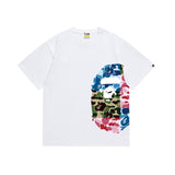 Wholesale japanese style side plaid camo ape head short sleeve color block trendy t-shirt for summer