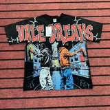 valley washed distressed printed short-sleeved hip-hop loose street t-shirt hooded