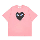 Correct version star kawakubo pla heartembroider short-sleeved pure cotton red heart peach couple t-shirt y