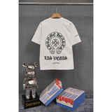 authentic edition chest pocket cross gradient horseshoe flower print short sleeve couple t-shirt