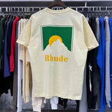 Rhude T Shirts Sunset Classic Print Cotton Casual Short Sleeve Men and Women