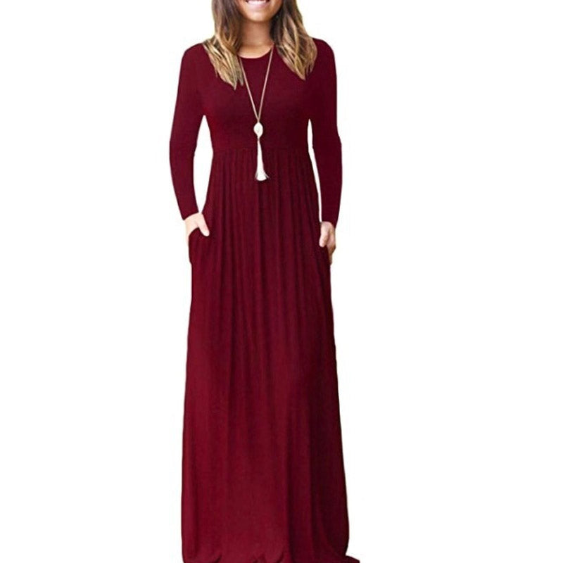 Work Dresses with Pockets Autumn and Winter Women's Long Sleeve Pocket Dress Formal Dress