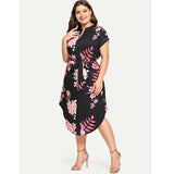 Women Plus Size Maxi Dresses Printed Casual Short Sleeve V-neck Loose Mid-Length Dress