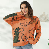 Dinosaur Sweaters Dinosaur Jacquard Pullover Loose Casual Sweater
