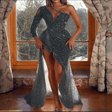 Mariah Carey Dress Sexy One-Shoulder Banquet Dress Hip Skirt