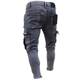 J Shaped Jeans Men's Ripped Jeans Spring and Autumn Casual Slim Fit with Zipper Skinny Pants