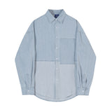 Denim Shirts Denim Long-Sleeved Shirt Men's Spring and Autumn Splicing Coat Loose Top