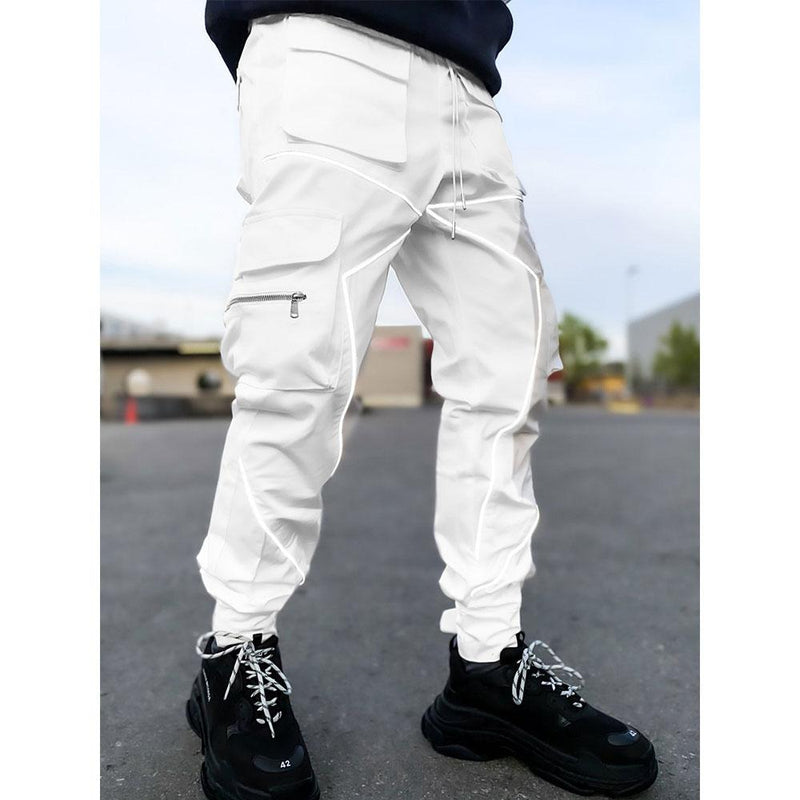 Cargo Pants Men's Pants Solid Color Casual Sweatpants Multi-Pocket Overalls Loose Straight Outdoor Personality Trousers Ankle-Tied Pants Men