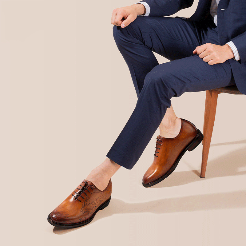 Indo Western Shoes Height Increasing Leather Shoes Men 'S Winter Carved Business Casual Derby Shoes Cowhide Men 'S Shoes 6cm