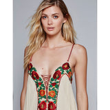 Women Dresses Flower Embroidered V-neck Backless Sexy Suspenders Holiday Dress Long Dress