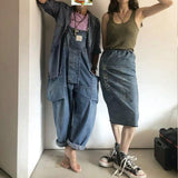 Blue Denim Suspender Pants Men's plus Size Retro Sports Trousers Jumpsuit Trousers Men Denim Overalls