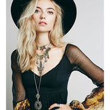 Women Dresses Bohemian Pleated Dress Hem Large Flower Printed Long Sleeve Dress