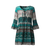 Beth Dutton Bohemian Dress Winter Autumn Midi Dresses Long Sleeve Floral Rayon Tied Dress