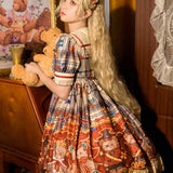 Gothic Lolita Harajuku Style Clothing British Knight Bear Short Sleeve Op Dress for Women