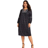 Women Plus Size Midi Dresses Spring and Summer Leisure Printed Loose Long Sleeves Dress