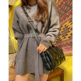 Sweater Dress Outfit With Tights 2 Piece Set Knitted Dress Women's Belt Waist-Tight Autumn