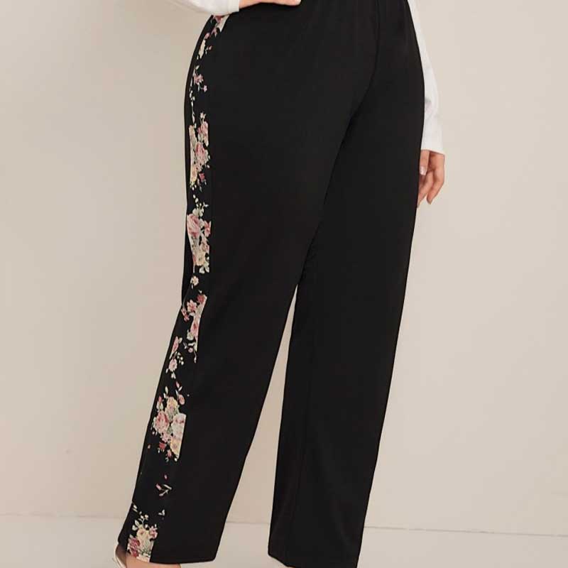 Women Plus Size Pants Stitching Printing Loose Trousers