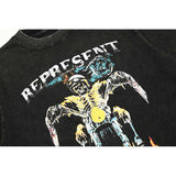 Present T Shirt Flame Motorcycle Skull Distressed Cotton T-shirt