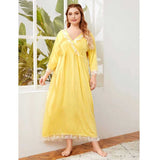 Women Plus Size Maxi Dresses Long Sleeve Lace Stitching Long Sleeve Dress