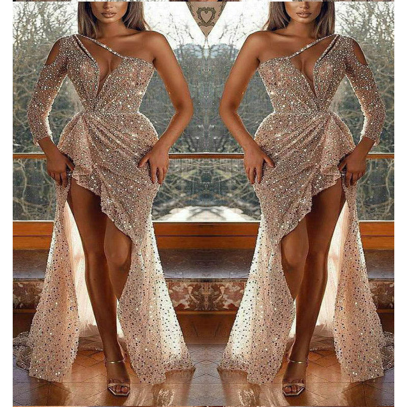 The Great Gatsby Daisy Dress Sexy High Split Long Sleeve Sequined Banquet Evening Dress