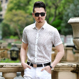 Transparent Shirt for Men Men's Short-Sleeved Shirt Slim Hollow out Embroider Jacket