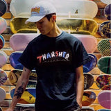 Thrasher T Shirt Summer Fashion Flame Rainbow Letter Print T-shirt Loose Couple