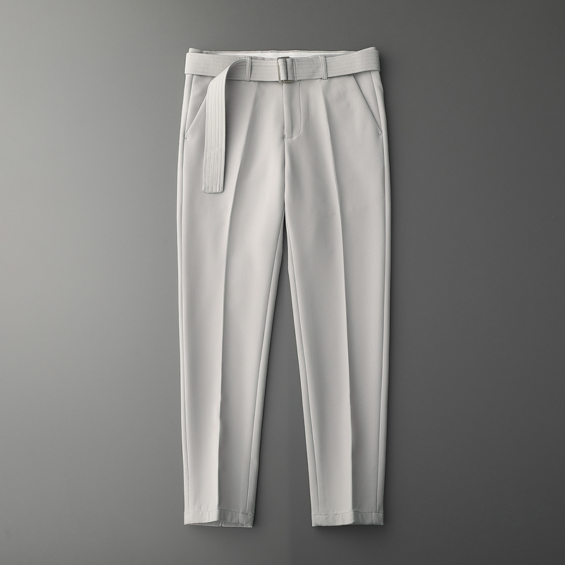 Men Suit Pants Cropped Pants Draping Slim Fit Casual