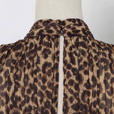Mariah Carey Dress Stand-up Collar Puff Sleeve Leopard Print Mini Dress Waist Dress