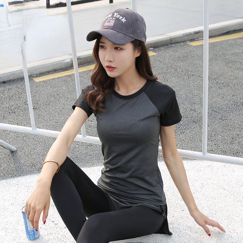 Anti Sweat Dressing Yoga Clothes Round Neck Short Sleeve