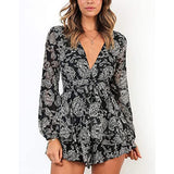Nina Parker Dresses Floral Print Loose Lace-up Double-Layer Pleated Dress