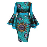 Women Plus Size Midi Dresses Printed Flared Long Sleeve Dress