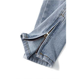 J Shaped Jeans Men's New Skinny Ripped Leg Opening Zipper Jeans
