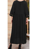 Women Plus Size Maxi Dresses Mid-Sleeve Fashion Simple Lace Up Dress