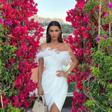 Mariah Carey Dress Sleeveless Dress Tube Top Slim Fit Slit Pleated Feather Dress